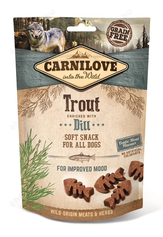CARNILOVE DOG SEMI MOIST SNACK TROUT, DILL- PISZTRÁNG HÚSSAL ÉS KAPORRAL 200G