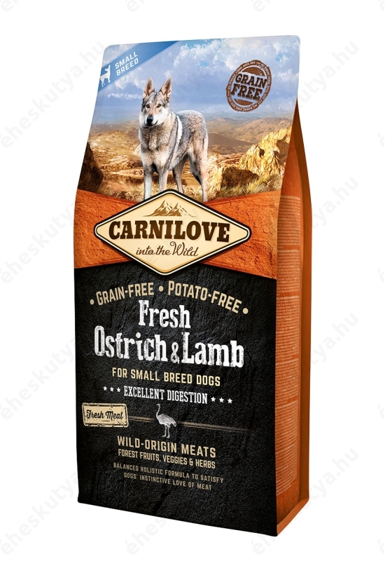 CARNILOVE FRESH ADULT DOG SMALL OSTRICH , LAMB EXCELLENT DIGESTION- STRUCC ÉS BÁRÁNY HÚSSAL 6KG