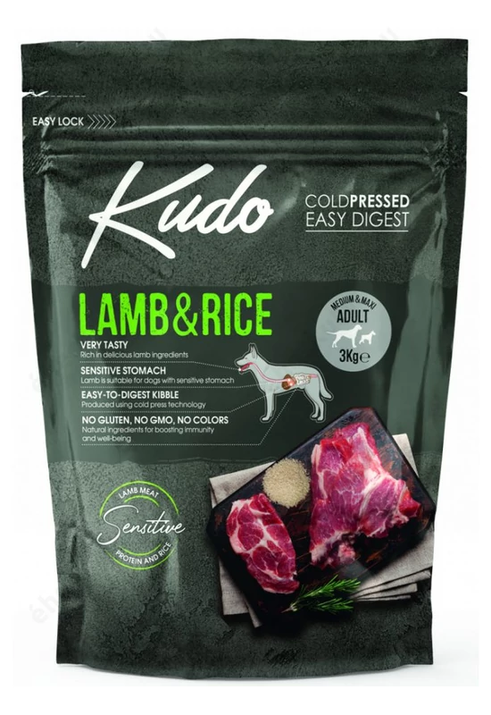 Kudo felnőtt Medium&Maxi hidegen sajtolt száraztáp báránnyal 3kg