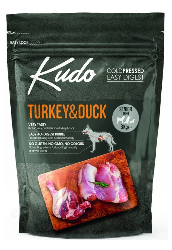 Kudo Senior/Diétás kutyáknak hidegen sajtolt száraztáp kacsával és pulykával 3kg