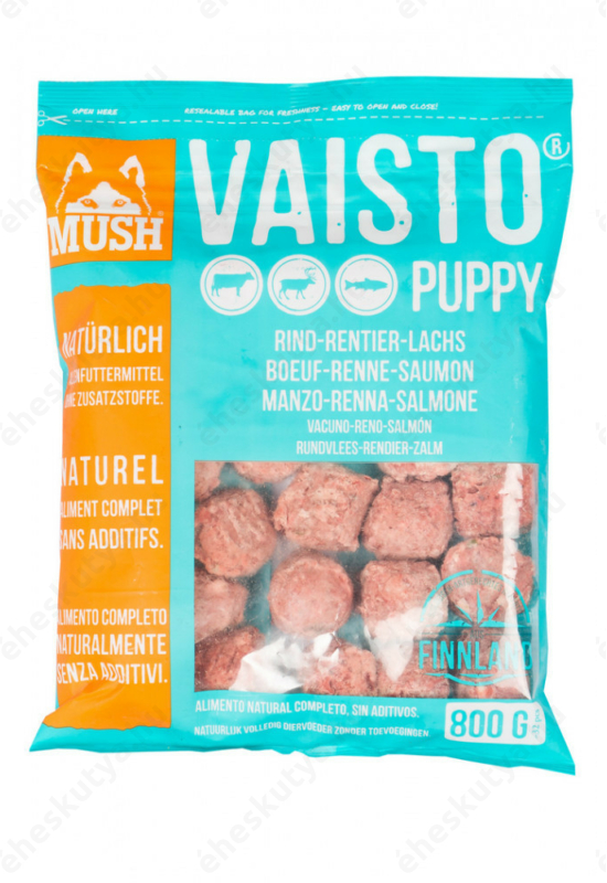 Mush Puppy komplett fagyasztott Barf menü kölykök kutyáknak rénszarvas-, lazac-, és marhahússal 800g