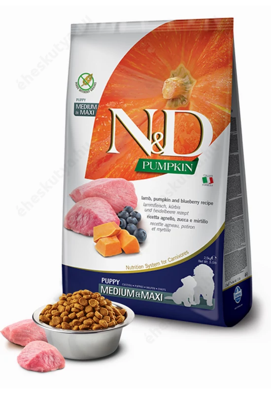 NandD DOG GRAIN FREE BÁRÁNY,ÁFONYA SÜTŐTÖKKEL PUPPY MEDIUM,MAXI 12KG