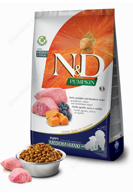 NandD DOG GRAIN FREE BÁRÁNY,ÁFONYA SÜTŐTÖKKEL PUPPY MEDIUM,MAXI 12KG