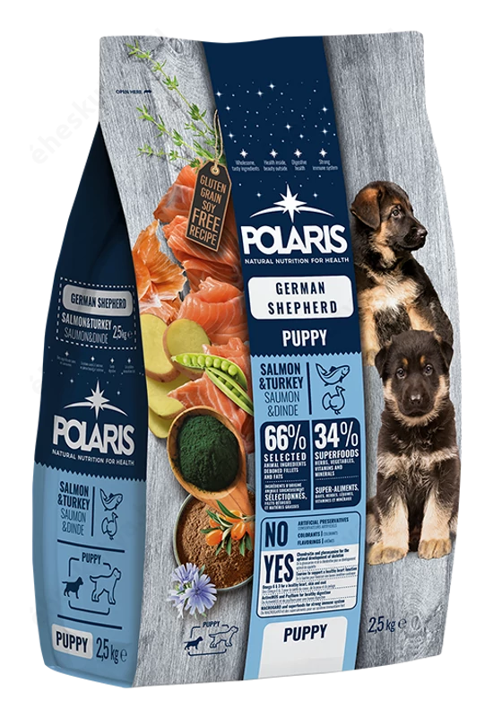Polaris Junior Német Juhászkutya Gabonamentes száraztáp Lazac-Pulyka 12kg